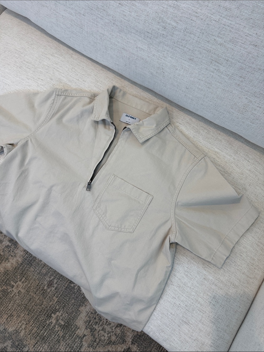 Old Navy Men's Short Sleeve Half-Zip Polo in Light Beige